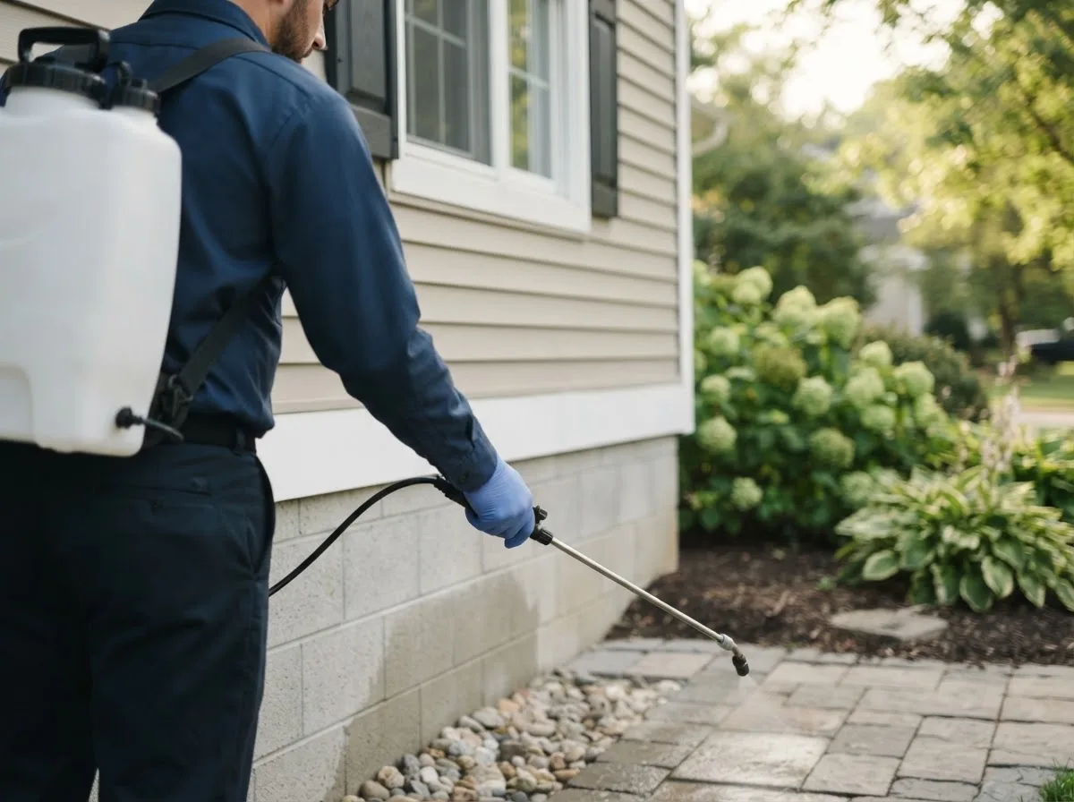 Pest control technician inspecting a home in Yorkville, IL